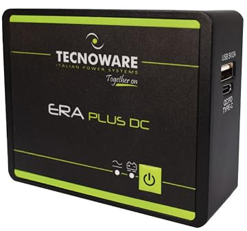 Tecnoware Mini UPS ERA PLUS DC, per WiFi/Modem, Videosorveglianza, non adatto a PC Gaming e Console, Uscite USB-C/USB-A, PowerBank 5200Mah, Autonomia max 240 Min, Protezione Sbalzi Corrente e Blackout
