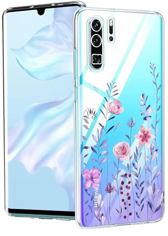 Pazpnoy Coque pour Huawei P30 Pro,Transparente Étui avec Exquis Motif Fleur Dessin,Housse TPU Ultra Mince, Silicone Femmes Antichoc Protection Case Cover-3