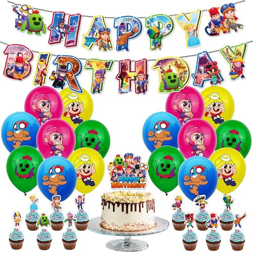 34PCS Palloncini Birthday Decoration Supplies Decorazioni a Tema Adatto Per Il Compleanno Dei Bambini e Decorazioni Per Feste Di Anniversario Bandiere Di Palloncini