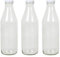 Acan Tradineur - Pack de 3 botellas de cristal para leche, bote para bebidas con tapa de rosca, batidos, zumos, licuados de verduras, salsas, frigorífico (Tapa blanca, 1 litro)