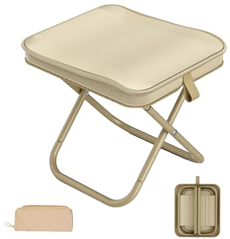 Shinybox Camping Hocker Tragbarer Klapphocker, Faltbarer Hocker mit Tragetasche bis 120KG, Leichter Klapphocker für Camping, Wandern, Angeln, Garten, Strand & Grillen(Khaki)