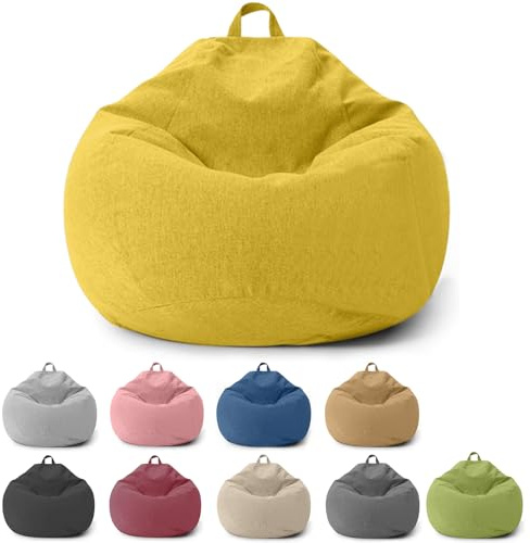 Chingcoo Poltrona a sacco per bambini e adulti - Fodera solamente (senza imbottitura) - Pouf per camera da letto, ufficio, soggiorno, terrazzo - Giallo - 100 x 120 cm