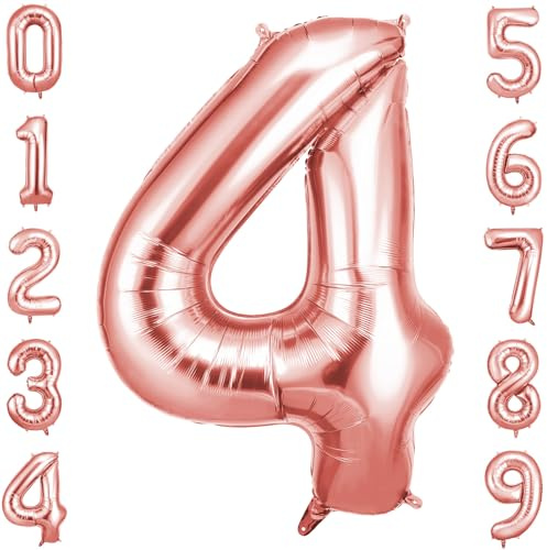 OFFCUP Geburtstag Zahlen Luftballon Roségold, Geburtstagsdeko Ballons 4 | Riesige Folienballon in 40 Helium Ballons für Männer Frauen Geburtstagsparty Deko, Jubiläum 4 Jahre Deko
