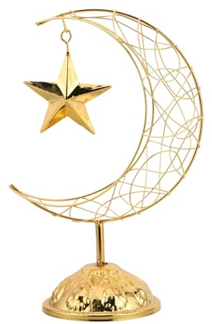 VALICLUD Eisenkunst Mond und Stern Deko aus Metall für Tv Schrank Wohnzimmer Goldener Halbmond Ornament Ramadan Festliche Wohnzimmerschmuck Islamische Tischdekoration