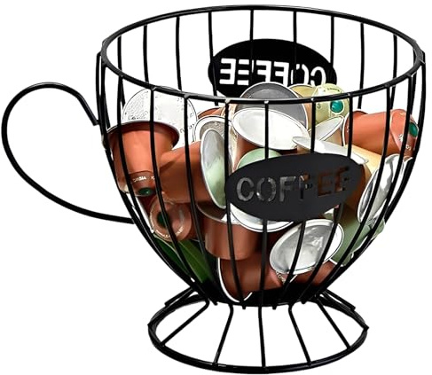 QKNOSM Coffee Pod Holder, Large Capacity Coffee Pod Basket Black Metal Wire Capsule Storage Basket Sturdy Espresso Capsule K Cup Holder for Kitchen Counter Tea Station Office