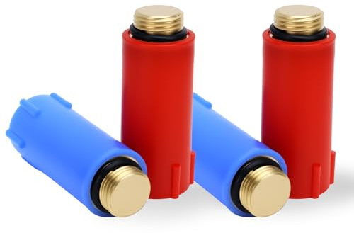 4 Stück Baustopfen 1/2 Zoll, Baustopfen Messinggewinde 1/2 Rot Blau Blindstopfen wasserleitung mit Nullringdichtung für Abdrückstopfen Blindstopfen Wasserleitung
