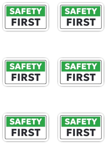 Aufkleber: 50 mm, 6 Stück - Warnschild SAFETY FIRST für Werkstatt Technik Labor Produktion