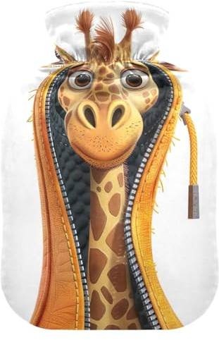 Wärmflaschen mit weichem Bezug, Fußwärmer mit weichem Bezug, Cartoon-Giraffe mit Mantel, Wärmbeutel zur Linderung von Nacken- und Schulterschmerzen, Größe M