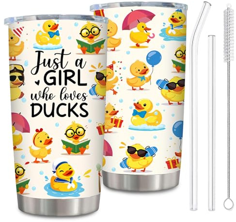 Nodrex Duck Mug, Cute Yellow Duck Insulated Stainless Steel Travel Coffee Cup, Duck Gifts for Women with Straws and Brush, Cute Coffee Mug for School and Office