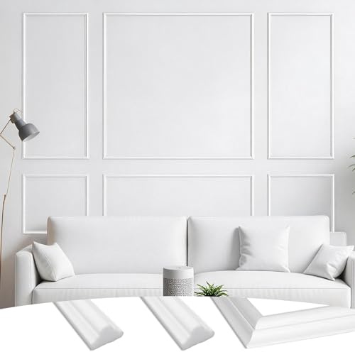 YUZINO 34Pcs Vorgeschnittene Wandleisten(Ohne KleberüCkseite), 6 Rahmen Stuckleisten Wand WandvertäFelung, Einfach Zu Installieren Wanddekoration Zierleisten, DIY Home Decor Wainscoting Panels