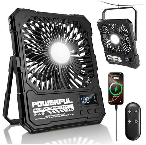 yAyusi Ventilador Portátil para Camping con Batería de 20000 mAh, Ventilador de Viaje Recargable Ultradelgado de, Hasta 82 Horas de Duración de la Batería, Adecuado para Dormitorios y de Campaña