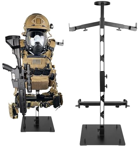 BOOSTEADY Tactical Gear Stand Helmet Vest Belt Display Rack,Heavy Duty Steel Tactical Vest Hanger,Adjustable Garage Free-Standing Organizer