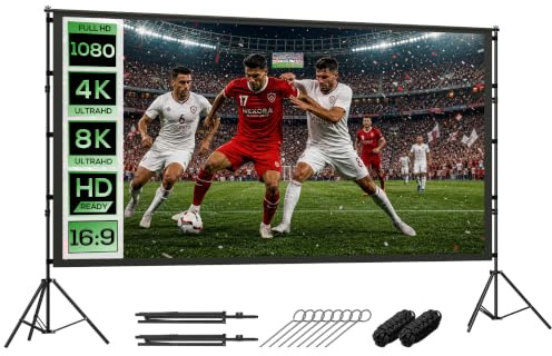 HOMCOM Pantalla de proyección con trípodes 120 16:9 HD 4K/8K, 309Lcm, pantalla videoproyector portátil de doble cara, 2 trípodes plegables, ángulo de visión 160°, para cine en casa, oficina, viaje