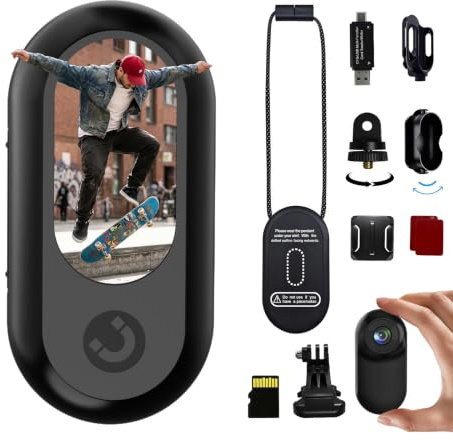 fceoul Mini Wearable Body Camera, 26g Lightweight Thumb POV Vlog Camera with 16GB Memory Card, 1.0 Screen & Magnetic Mount for Motorcycle Helmet, Cycling, Pets Travel