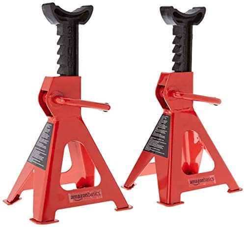 Amazon Basics Cavalletti di sostegno per veicoli, in acciaio, Capacità di 3 tonnellate (2,7 tonnellate metriche), 1 paio, Rosso/Nero
