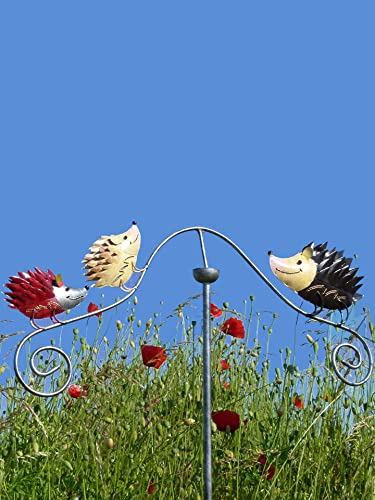 POMMERNTRAUM ®| Windspiel Gartenstecker aus Metall Unruhe Mobile Gartenpedel Gartendekoration Igel Igelchen Igelfamilie