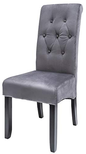 invicta INTERIOR Edler Kolonial Stuhl CASA mit Nackenrolle samt grau mit Zierknöpfen Massivholzbeine schwarz Esszimmerstuhl