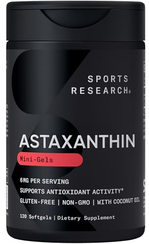Sports Research Astaxanthin Supplement from Algae - Softgels for Antioxidant Activity, Skin & Eye Health Support - Made with Coconut Oil, Non-GMO Verified & Gluten Free - 6mg, 120 Count