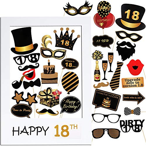 VINFUTUR 35 pz Photo Booth Compleanno 18 Anni Gadget Foto Props Accessori Kit Compleanno Fotografica Puntello Decorazioni DIY per Festa Celebrazione