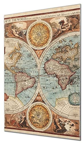banjado® Glas Magnettafel mit 4 Magneten - Magnetwand 50x75cm Motiv Historische Weltkarte - Memoboard/Pinnwand magnetisch, beschreibbar, perfekt für die Küche - Magnetboard auch als Wandbild/Wandtafel