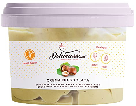 Dolcincasa-Crema Nocciole Bianca al Latte Nocciola 12% Spalmabile e per Farcitura Torte Croissant Fagottini, Brioches, Krapfen e Crêpes Senza Glutine 500g