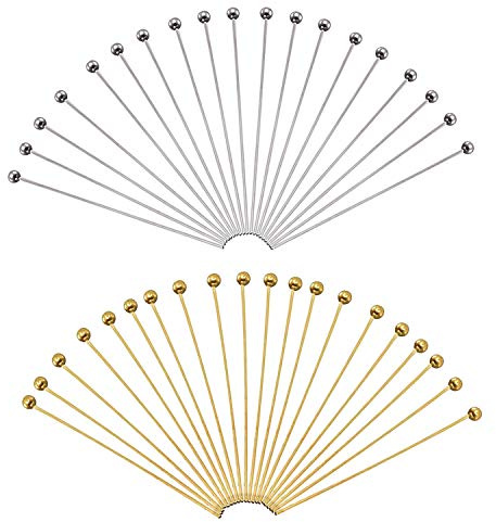 TOAOB 200 Stück Messing Kugelkopf Pins 50 mm 22 Gauge Gold und Silber Kopfnadeln für DIY Charm Perlen Handwerk Schmuckherstellung