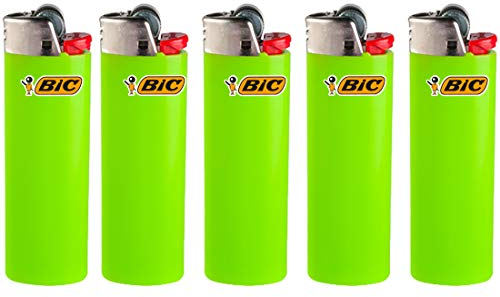 BIC Maxi Feuerzeuge Reibrad Lighter Neutral Flints Zündstein J26 5 Stück + Keyring Flaschenöffner All u need (Apfelgrün)