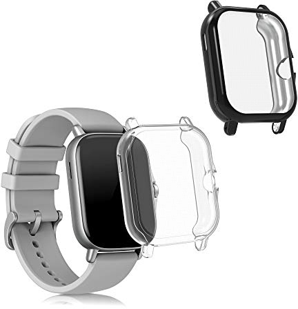 kwmobile Set 2X Custodia Smartwatch Compatibile con Huami Amazfit GTS 3 / GTS 2 / GTS 2e Cover - Case Silicone Protezione Orologio Fitness Nero/Trasparente