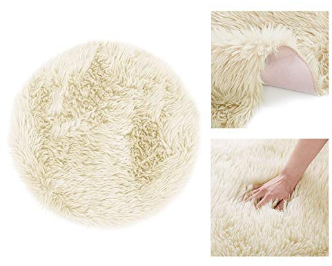 AmeliaHome Teppich Lammfell Kunstfell Hochflor Bettvorleger Dokka Beige ⌀90 cm