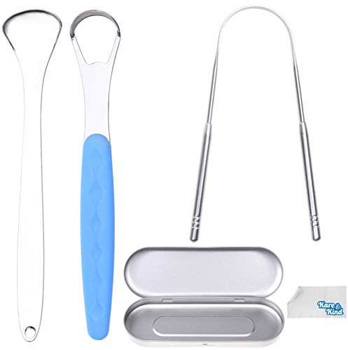 Kare & Kind 3x Raspadores de Lengua - Limpiadores de Acero Inoxidable con un Estuche Liviano - para el Hogar y Viajes