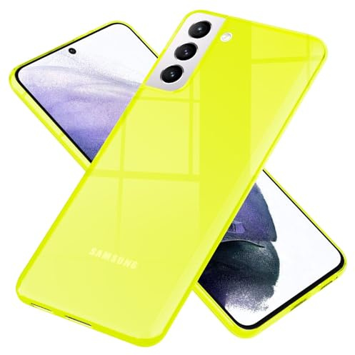 NALIA Neon Silikonhülle für Samsung Galaxy S21 Plus - Hülle, Gelb | Rutschfester Grip in der Hand, Kabelloses Laden, Bündiger Kamera-Abschluss, Erhöhter Rand zum Ablegen, VIBE
