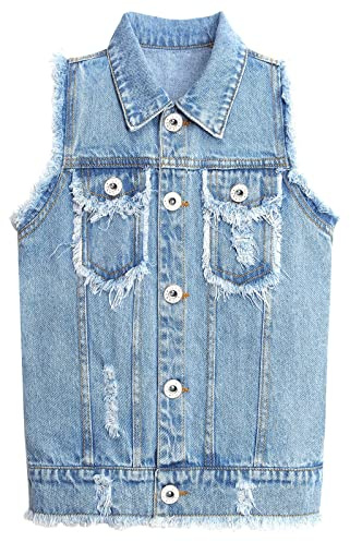 KIDSCOOL SPACE Chaleco vaquero para niños pequeños, Tops de chaqueta vaquera con bordado rasgado