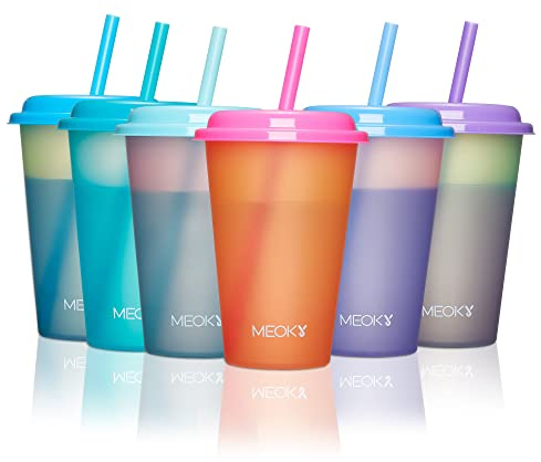 Meoky Color Changing Cups with Lids and Straws for Kids 12Pack 12oz Plastic Reusable Cold Drink Tumblers Summer Party Cups