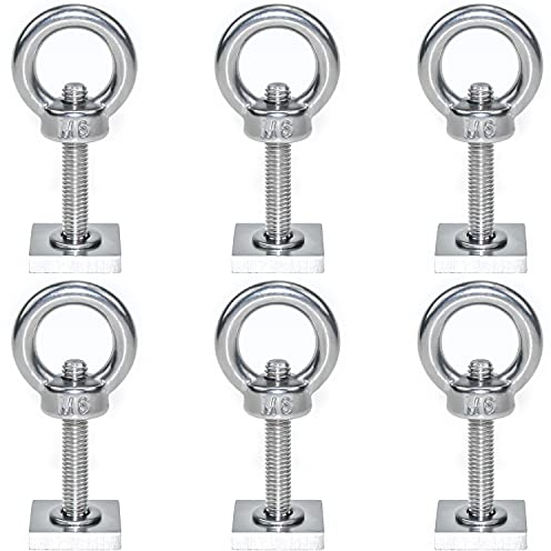 QIQN T Track Adapter Bolts M6x35mm T Track Adaptor Roof Rack Bolts with Lifting Eye Nut for Machinery Equipment Pan Machine Screws Fasteners(Stainless Steel 6Pcs Kit 20 x 20 mm)