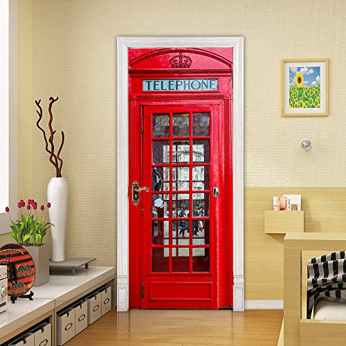 3D Türtapete Selbstklebend Türaufkleber - TELEFONZELLE - Tür Poster PREMIUM PVC Wasserfest Wandtattoo Für Schlafzimmer Wohnzimmer Tür Dekoration Tapete 77 x 200 cm