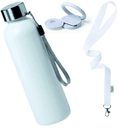 Genérico Botella de agua niños deporte libre de BPA 500 ml. Incluye Lanyard + soporte móvil con adhesivo 3M + moneda carro integrada + anilla posterior 360º para el dedo. Botella gym.