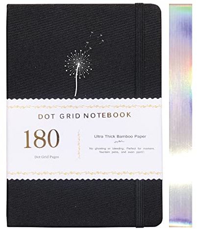 BUKE Dotted Journal Dot Grid Notebook - Dandelion - 180gsm Bamboo Paper, Waterproof Fabric Hardcover, 160 Dot Grid Pages, 5.7 * 8.2 inch Drawing BUJO (BKF-3)