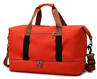 SUIUOI Faltbare Reisetasche mit Schuhfach, Sporttasche, Sporttasche, Trainingshandtasche, Yoga-Tasche, Reisen über Nacht, wasserdicht, große Sporttasche, Trainingshandtasche, Orange, 46*28*25cm,