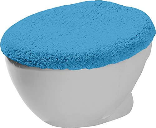 Erwin Müller WC-Deckelbezug Uni Serie Stuttgart blau Größe 45x50 cm - Unterseite rutschhemmend, mit Schnürung, 100% Baumwolle