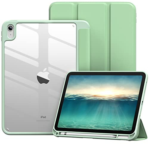 Vobafe Case for iPad A16 11th Generation 11 Inch 2025/iPad 10th 10.9 2022 | with Pencil Holder, PC Clear Hard Back Cover, Slim Trifold Stand Case Support Touch ID, Auto Wake/Sleep, MatchaGreen