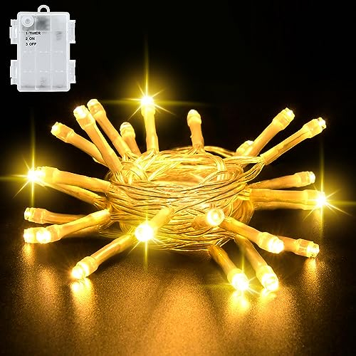 Lichterkette Batterie Außen,Gcstnn 3M 30LED Micro Fairy Lights IP65 Wasserdichte Kupferdraht Lichterkette mit Timer,für Zimmer Garten Krüge Flaschen Weihnachten Halloween In/Außen Deko DIY (Warmweiß)