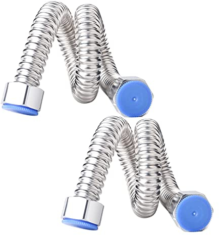 Qrity 2 Piezas Tubos Corrugados de Acero Inoxidable, G1/2 x G1/2 Tuberías 30cm, Manguera de Suministro de Acero Inoxidable, Anti-Ráfagas para Cocina Baño Recambio Universal