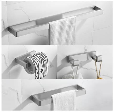 YACVCL 4-teiliges Badezimmer-Hardware-Set, gebürstetes Nickel, Handtuchstangen-Set, Premium-Edelstahl, Badetuchhalter-Sets, Handtuchhalter, Wandmontage