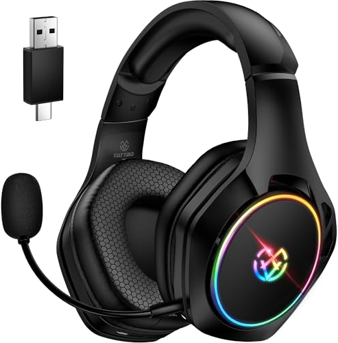 Tatybo Casque Gaming sans Fil pour Ps4 Ps5 PC - 2.4 GHz Casque De Jeu avec Microphone Amovibl, Casque Gamer sans Fil avec Batterie 30 Heures pour Switch, Mac, Laptop