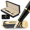 Wordsworth & Black Füllfederhalter-Set, gebogene 18-Karat-Goldfeder, inklusive 24 Tintenpatronen, Kolbenkonverter und Geschenkbox, goldfarben, Kalligraphie, Gold-Schwarz