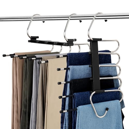 Utopia Home Hosenbügel, platzsparend, 2 Stück, platzsparende Kleiderbügel oder Schrank-Organizer für Kleidung, Schals, Hosen und Röcke, mit S-Haken aus Edelstahl und rutschfestem Design (schwarz)