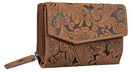 STILORD 'Lark' Damen Geldbörse Leder RFID Groß Geldbeutel Vintage Portemonnaie für Frauen NFC Schutz Ledergeldbörse Damen Echt Leder, Farbe:Bergamo - braun floral