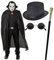 Herren Damen Gruseliger Gothic Vampir Dracula Umhang + Hut + Goldstock - Erwachsene Vampir Horror Blutdurst Halloween Cosplay Kostüm Set