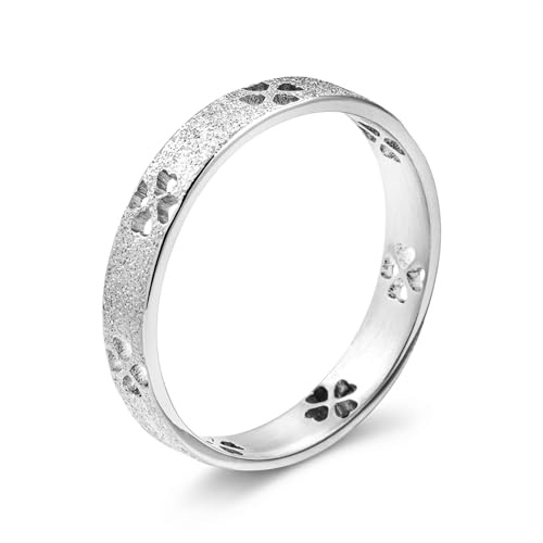 meditoys Edelstahlring mit Kleeblatt-Motiv, 6 mm breiter Fingerring, matt gebürstet, Damenring aus Edelstahl, Farbe: Silber, robust und kratzfest