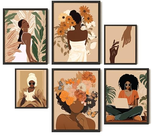 EXCOOL CLUB Black Girl Wandkunst – 30,5 x 40,6 cm, Boho, schwarze Frauen, Kunstdrucke, schwarze Mädchen, Gemälde, Poster, afroamerikanische Bilder für Zuhause, Schlafzimmer, Dekorationen (ungerahmt)